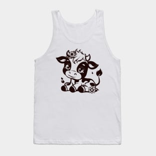 Adorable Sitting Cow with Flowers in Hair Tank Top